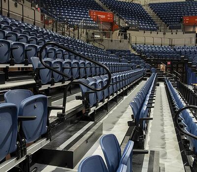 University Of Florida O Connell Center With Fixed Arena Seating Model 30 12 8 Patriot Vip 90 10 4 Citation And Integra Chairs Padded Seats On Telescopic Bleachers Telescoping Stands Prestige Forward Fold